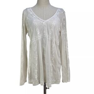 White House Black Market Sheer Stretch Embroidered Top